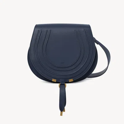 Chloé Marcie Saddle Bag In Grained Leather Blue Size Onesize 100% Calf-skin Leather