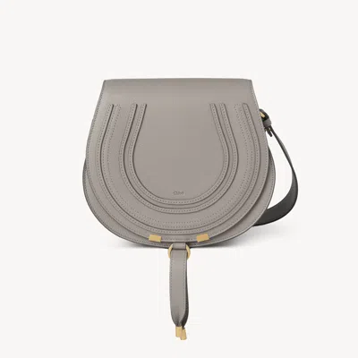 Chloé Marcie Saddle Bag In Grained Leather Grey Size Onesize 100% Calf-skin Leather In Gray