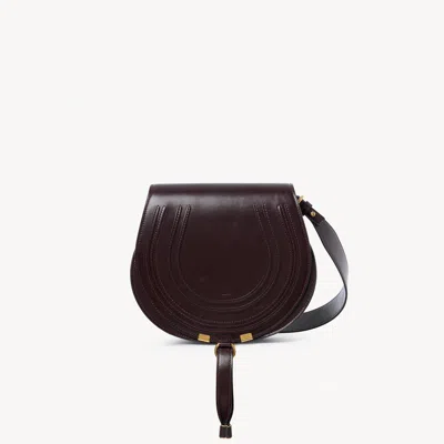 Chloé Marcie Saddle Bag In Shiny Leather In Burgundy