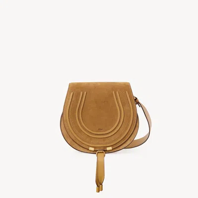 Chloé Marcie Saddle Bag In Suede Leather In Brown