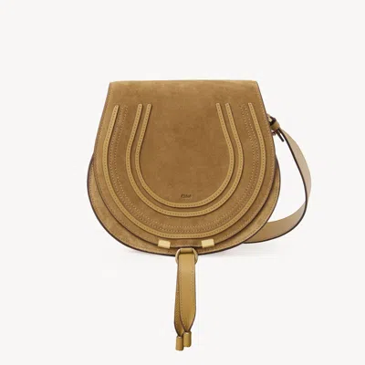 Chloé Marcie Saddle Bag In Suede Leather Gold Size Onesize 100% Calf-skin Leather