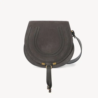 Chloé Marcie Saddle Bag In Suede Leather Grey Size Onesize 100% Calf-skin Leather In Gray