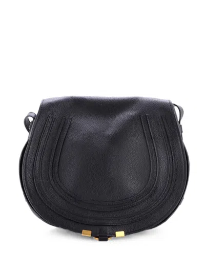 Pre-owned Chloé Marcie Saddle Bag Leather Medium Crossbody Bag In Black