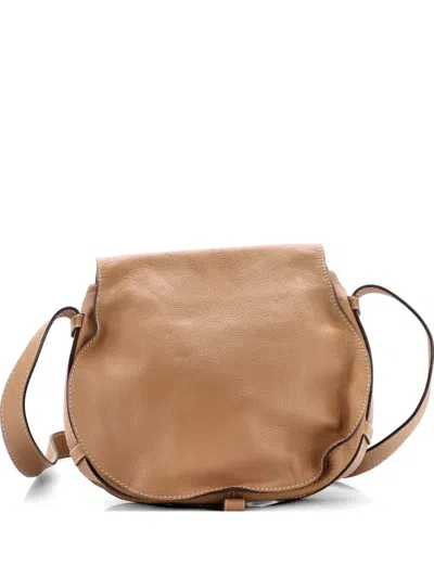 Pre-owned Chloé Marcie Saddle Bag Leather Medium Crossbody Bag In Brown