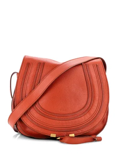 Pre-owned Chloé Marcie Saddle Bag Leather Medium Crossbody Bag In Brown
