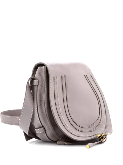 Pre-owned Chloé Marcie Saddle Bag Leather Medium Crossbody Bag In Gray