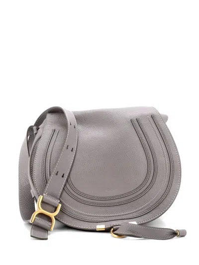 Pre-owned Chloé Marcie Saddle Bag Leather Medium Crossbody Bag In Gray