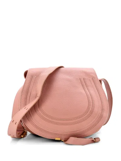 Pre-owned Chloé Marcie Saddle Bag Leather Medium Crossbody Bag In Pink