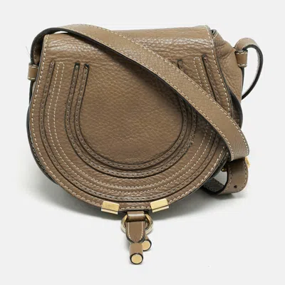 Pre-owned Chloé Marcie Saddle Mini Beige Leather Crossbody Bag In Sand