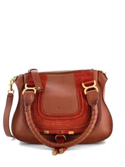 Pre-owned Chloé Marcie Satchel Leather And Suede Small Shoulder Bag In Brown