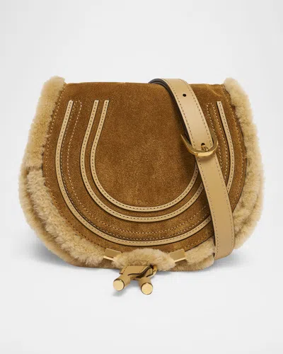 Chloé Marcie Shearling-trim Suede Saddle Crossbody Bag