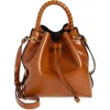 Chloé Marcie Drawstring Bucket Bag In Shiny Calfskin In 26m Clay Brown