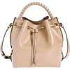 Chloé Marcie Drawstring Bucket Bag In Shiny Calfskin In 28v Deep Beige