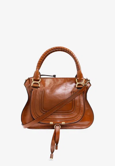 Chloé Marcie Shiny Leather Top Handle Bag In Brown