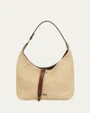 Chloé Marcie Shoulder Bag In Raffia Fabric And Leather In Hot Sand