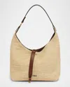 Chloé Marcie Shoulder Bag In Raffia Fabric And Leather In Hot Sand