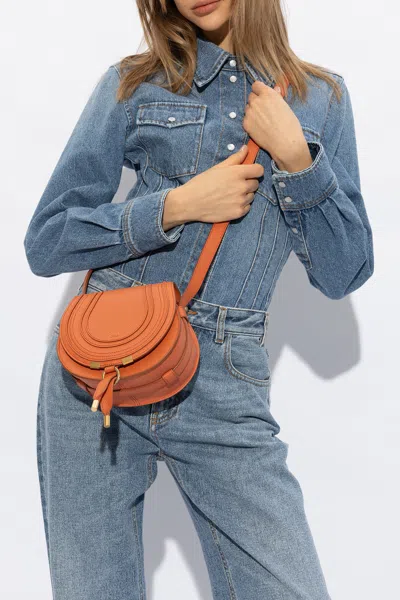 Chloé Marcie Small Whipstitch Saddle Crossbody Bag In Tawny Orange