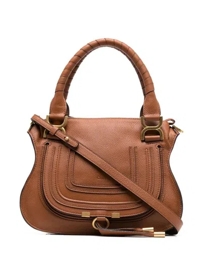 Chloé Marcie Small Bag In Tan Grained Leather In Brown