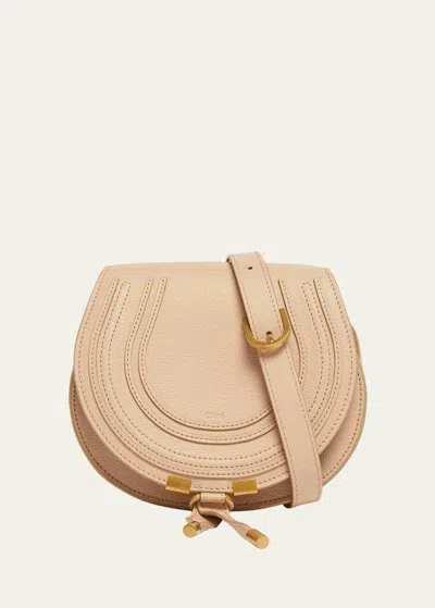 Chloé Marcie Small Crossbody Bag In Grained Leather In Neutral