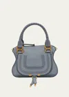 Chloé Marcie Small Double Carry Satchel Bag In Grained Leather In Blue
