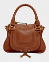 Chloé Marcie Small Double Carry Satchel Bag In Shiny Calfskin In Clay Brown