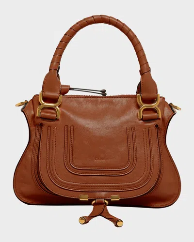 Chloé Marcie Small Double Carry Satchel Bag In Shiny Calfskin In Brown
