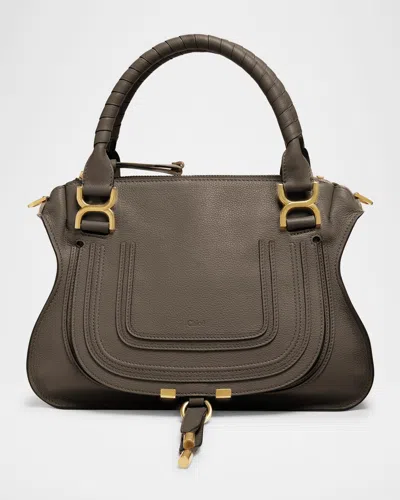 Chloé Marcie Small Double Carry Satchel Bag In Shiny Calfskin In Neutral