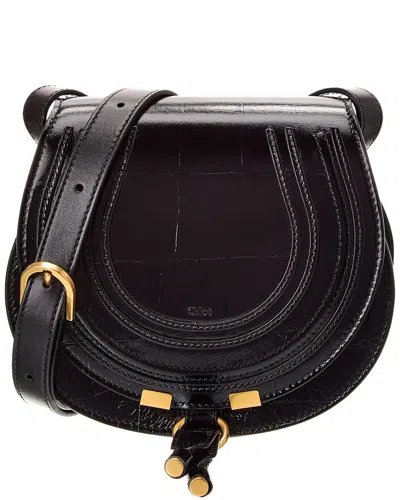 Chloé Marcie Small Leather Saddle Bag In Black