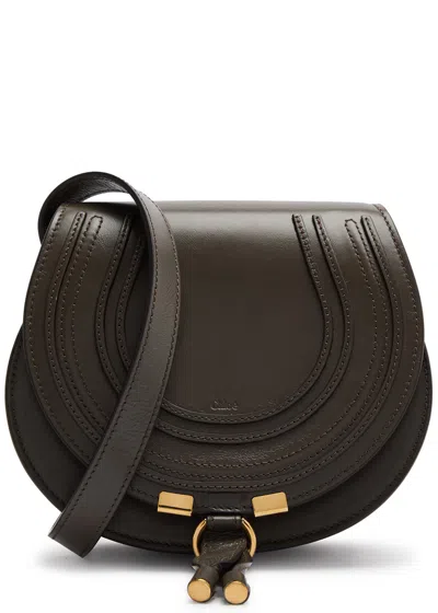 Chloé Chloe Marcie Small Glossed Leather Saddle Bag In Dark Grey