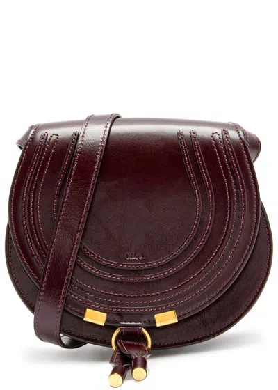 Chloé Chloe Marcie Small Glossed Leather Saddle Bag In Burgundy