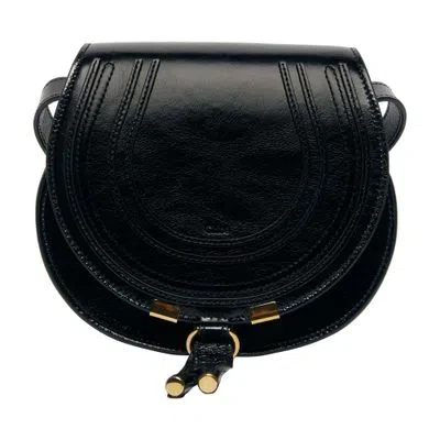 Chloé Marcie Small Glossy Leather Shoulder Bag In Black