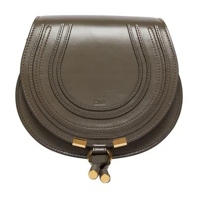 Chloé Marcie Small Glossy Leather Shoulder Bag In Grey