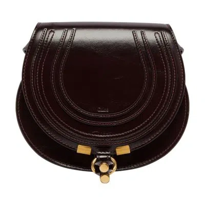 Chloé Marcie Small Glossy Leather Shoulder Bag In Burgundy