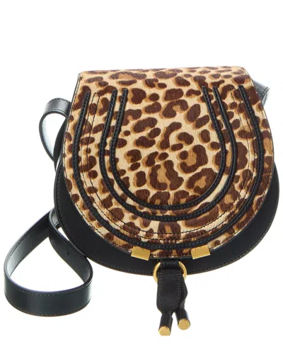 Chloé Marcie Small Haircalf & Leather Saddle Bag In Brown