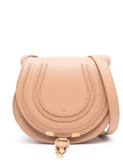 Chloé Marcie Small Leahter Saddle Bag In Neutral