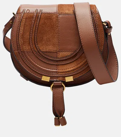Chloé Marcie Small Leather And Suede Crossbody Bag In Brown