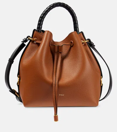 Chloé Marcie Small Leather Bucket Bag In Brown