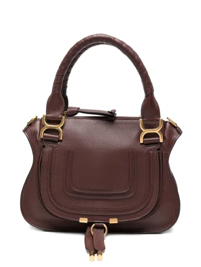 Chloé Marcie Small Leather Satchel In Burgundy