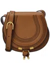 Chloé Marcie Small Leather Shoulder Bag With Logo Engraving In Brown