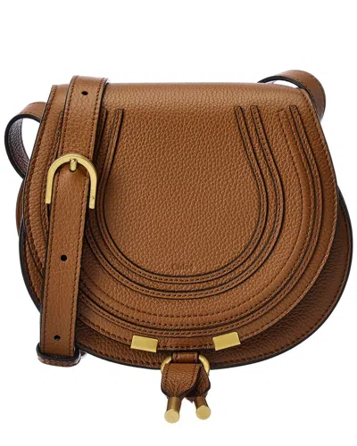 Chloé Marcie Small Leather Shoulder Bag With Logo Engraving In Tan