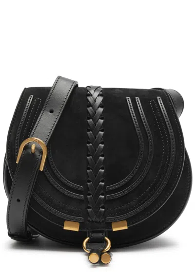 Chloé Marcie Small Leather Saddle Bag, Leather Bag, Black