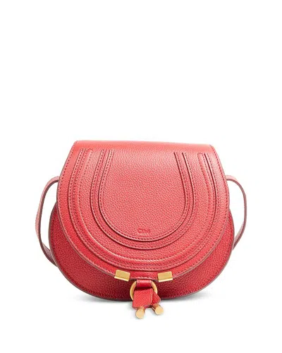 Chloé Marcie Small Leather Saddle Bag In Reddish Pink/gold