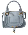 Chloé Marcie Small Double Carry Satchel Bag In Grained Leather In Blue