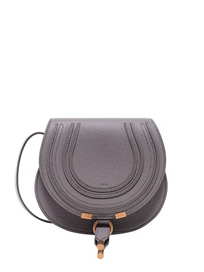 Chloé Marcie Small Leather Shoulder Bag With Logo Engraving In Grey