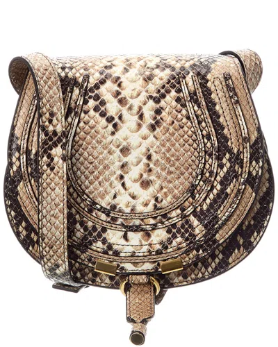 Chloé Marcie Small Python-embossed Leather Saddle Bag In White