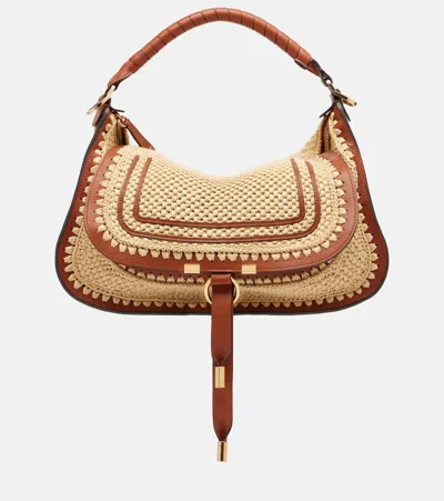 Chloé Marcie Small Raffia-effect Shoulder Bag In Orange