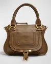 Chloé Marcie Small Double Carry Satchel Bag In Grained Leather In Dark Khaki