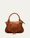 Chloé Marcie Small Double Carry Satchel Bag In Grained Leather In Tan