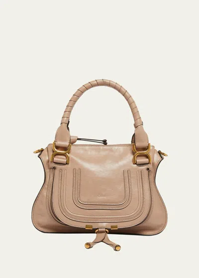 Chloé Marcie Small Satchel Bag In Shiny Calfskin In Deep Beige