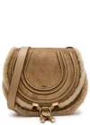 Chloé Chloe Marcie Small Shearling-trim Suede Saddle Bag In Brown